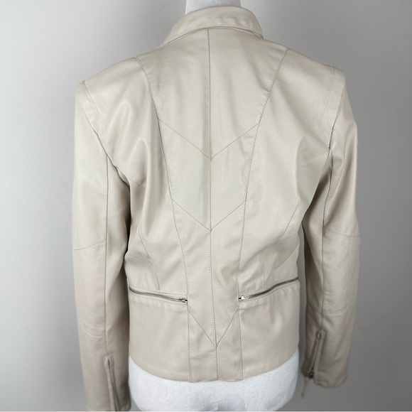 BLANKNYC Faux Leather Moto Jacket in Ivory Beige - Size M - Picture 6 of 13